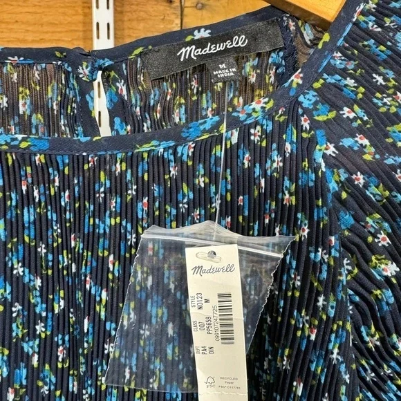NWT Madewell Crinkle ‘Georgette’ Floral Mini Dress in Deep Indigo Size Medium - Picture 8 of 10